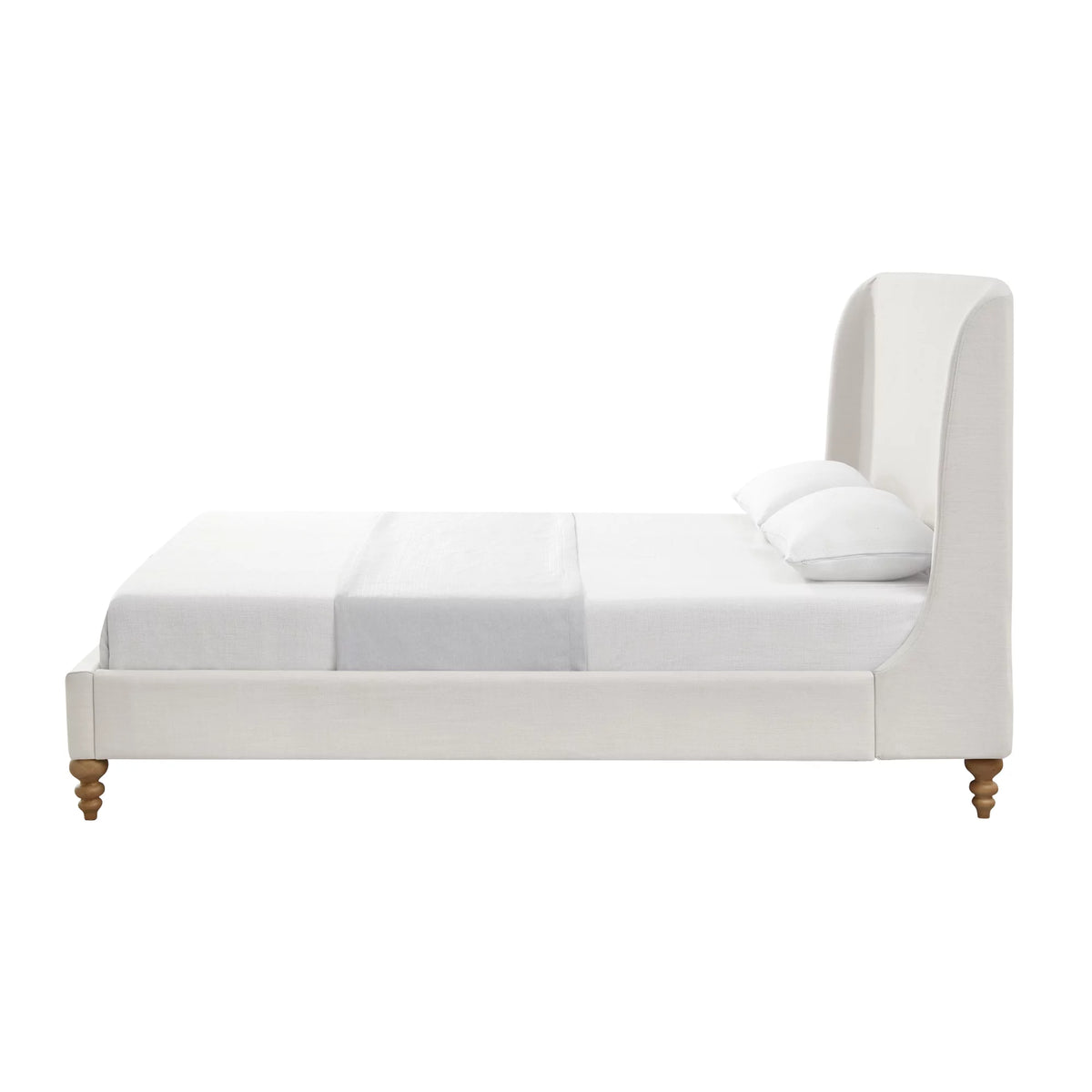 Cream White Tufted Linen Twin Size Bed Frame O47953