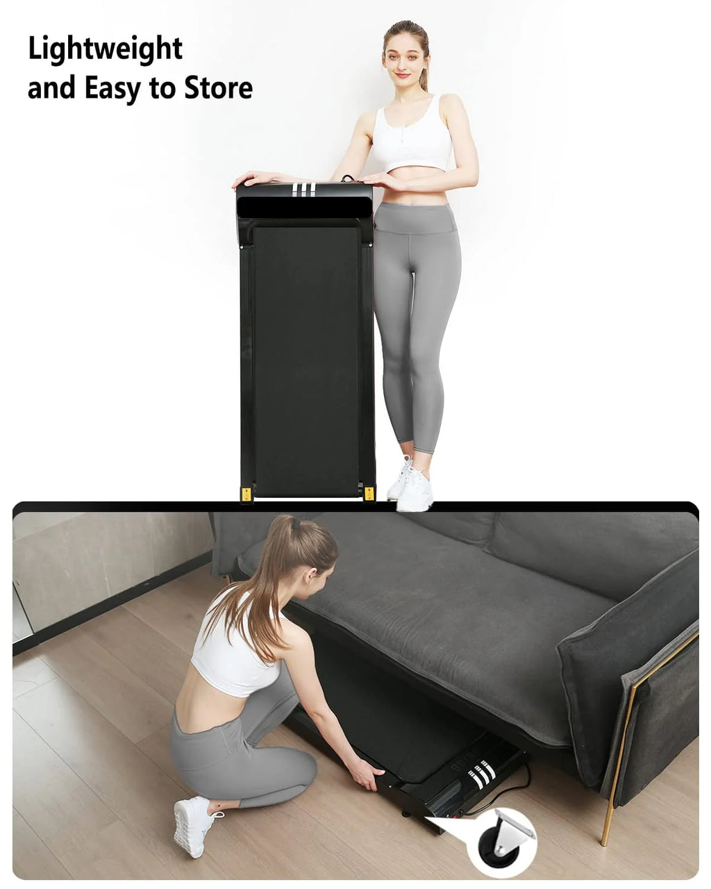 2 in 1 Under Desk Treadmill, 2.5HP Quiet Portable Treadmill with Remote Control, Black K312318