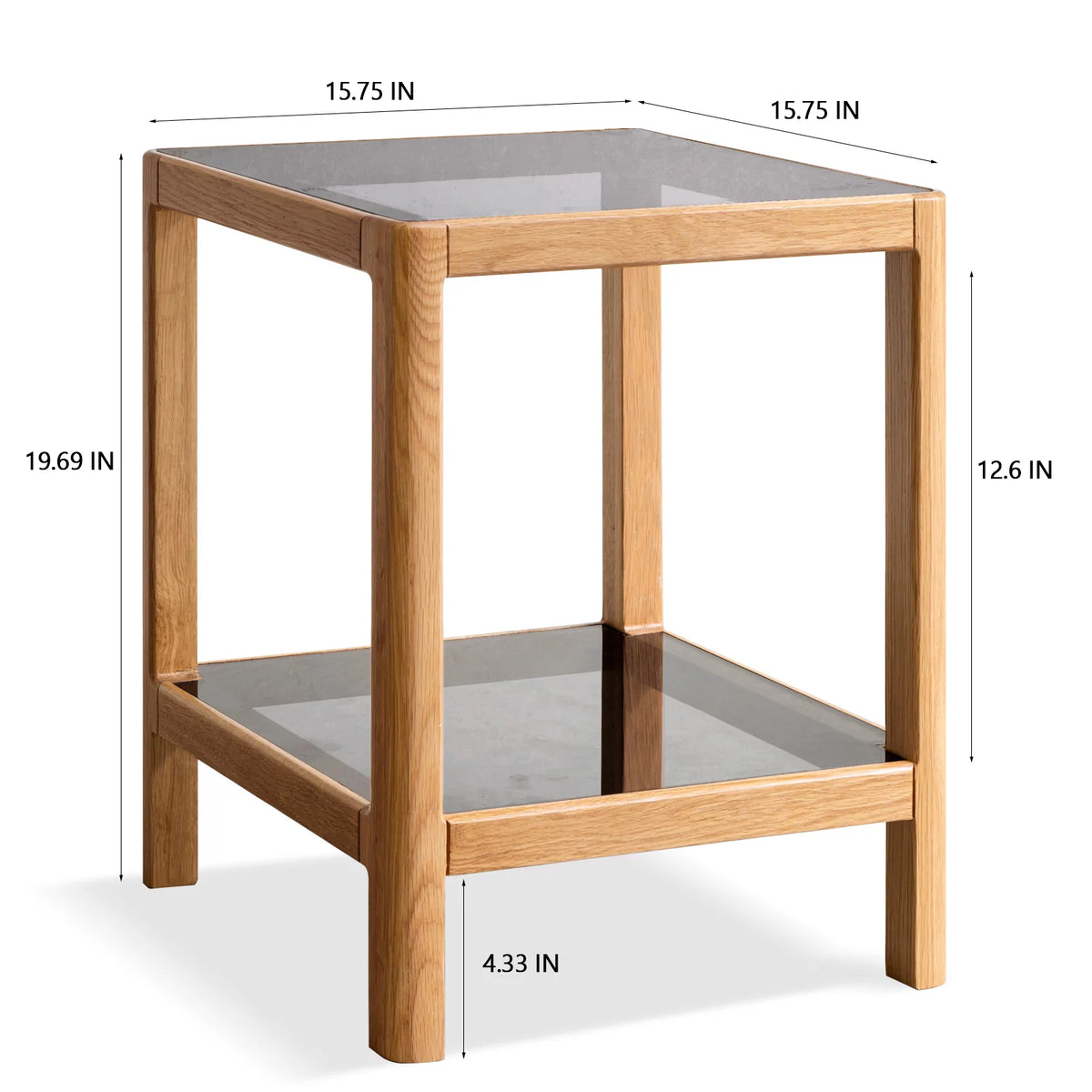 Natural Oak Wood End Table with Tempered Glass J926895
