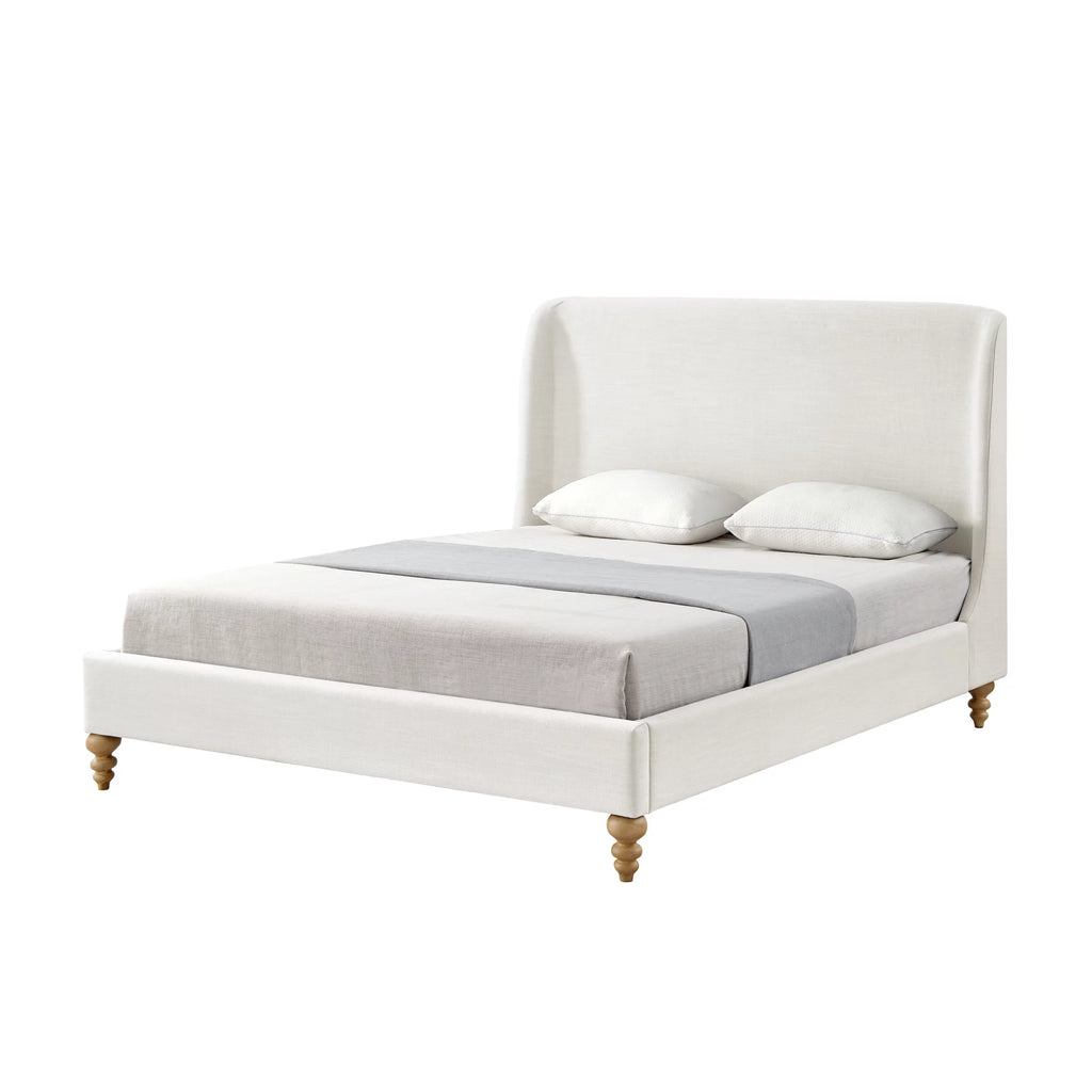 Cream White Tufted Linen Twin Size Bed Frame O47953