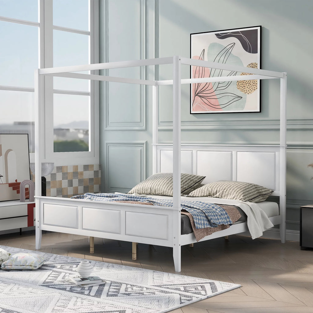 King Size Canopy Platform Bed with Headboard and Footboard W119