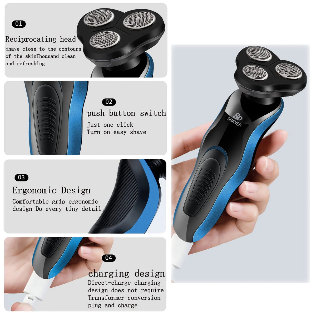 5-in-1 Waterproof Rechargeable Head Shaver Y81459