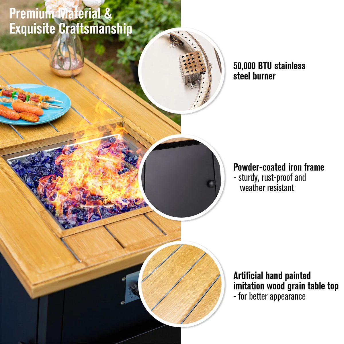 13 Pieces Outdoor Patio Furniture Set with Fire Pit Table V7871