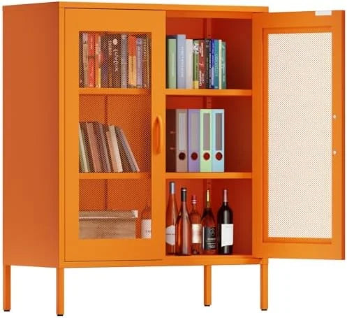 Black Metal 5-Tier Cabinet with Doors and Shelves B768663