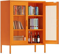 Black Metal 5-Tier Cabinet with Doors and Shelves B768663