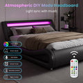 Queen Size Upholstered Bed Frame with LED Headboard, Black J28905