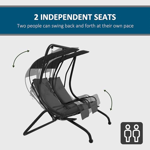 Patio Swing Chair with 2 Separate Seats, Removable Canopy and Cup Holders, Gray O69862