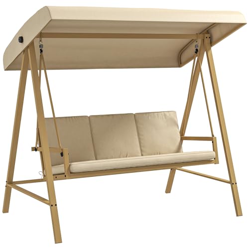 3-Seat Outdoor Porch Swing with Stand and Adjustable Canopy F2669