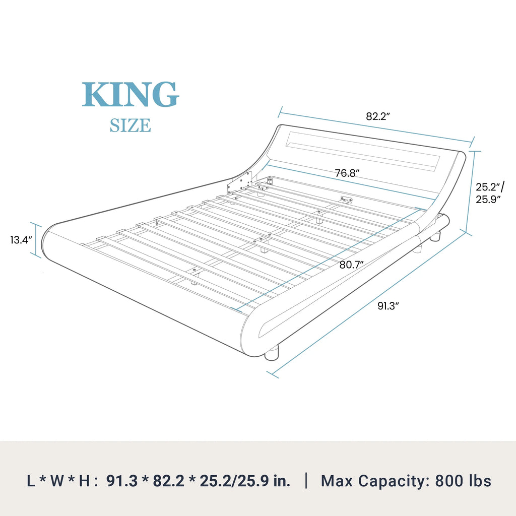 Queen Size Upholstered Bed Frame with LED Headboard, Black J28905