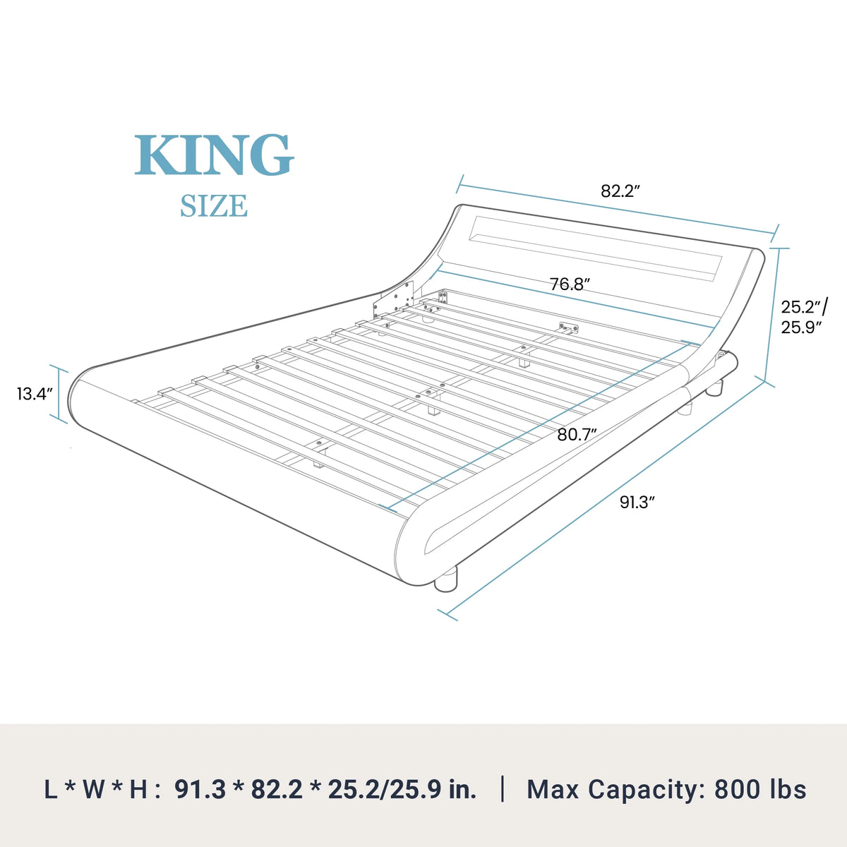 Queen Size Upholstered Bed Frame with LED Headboard, Black J28905