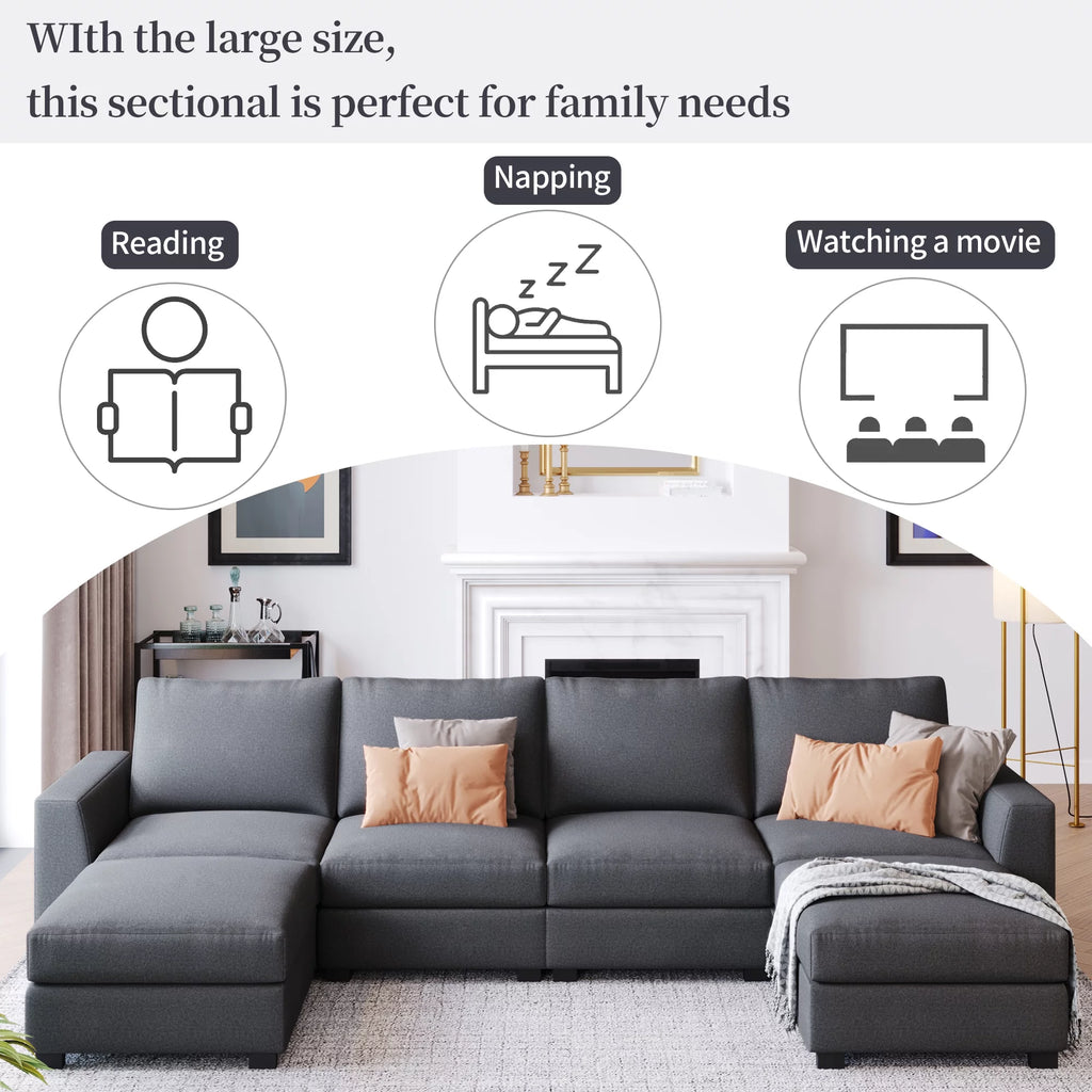 Gray U Shaped 6 Seater Sectional Sofa with Ottomans G407498