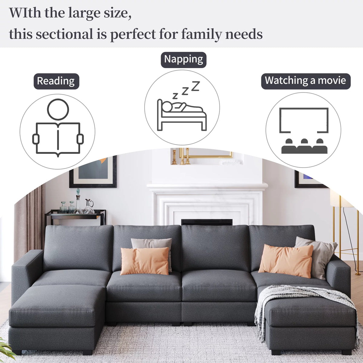 Gray U Shaped 6 Seater Sectional Sofa with Ottomans G407498