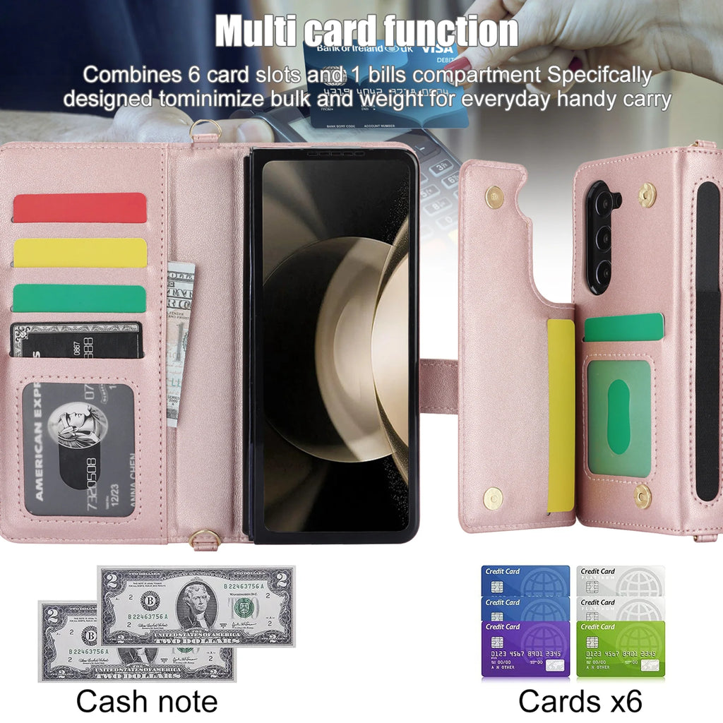PU Leather Wallet Phone Case with Card Slots and Crossbody Strap T5051