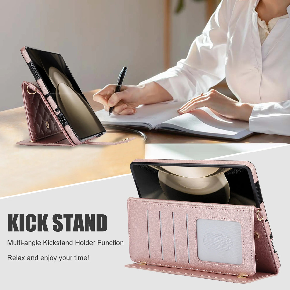 PU Leather Wallet Phone Case with Card Slots and Crossbody Strap T5051