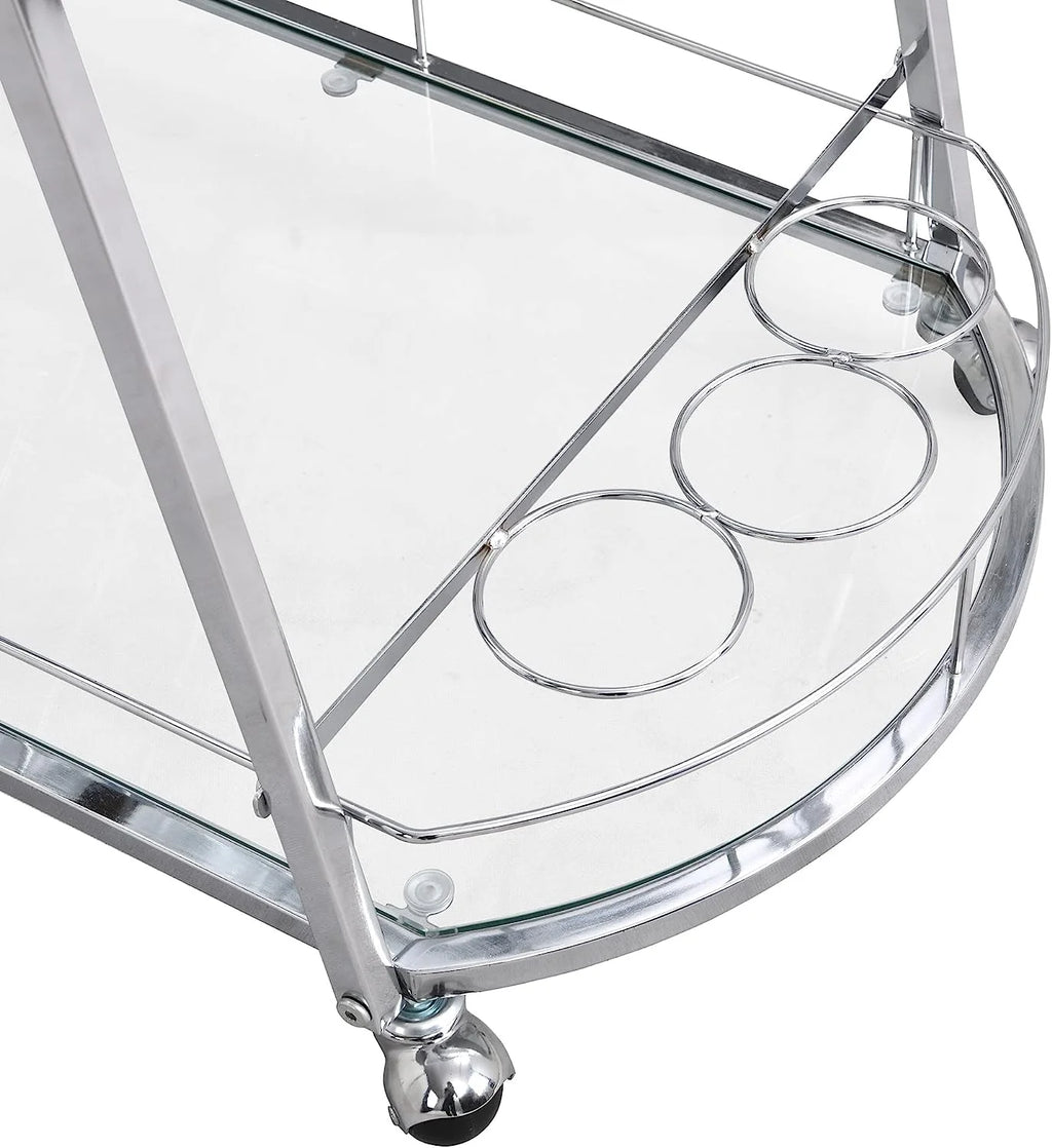 3-Tier Metal Mobile Bar Cart with Wheels & Wine Rack T9123