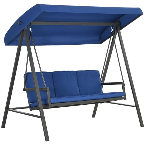 3-Seat Outdoor Porch Swing with Stand and Adjustable Canopy F2669