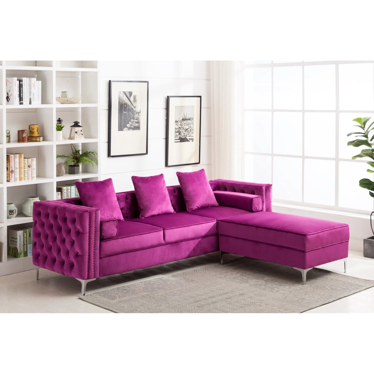 Green Velvet Convertible Sleeper Sectional Sofa X844