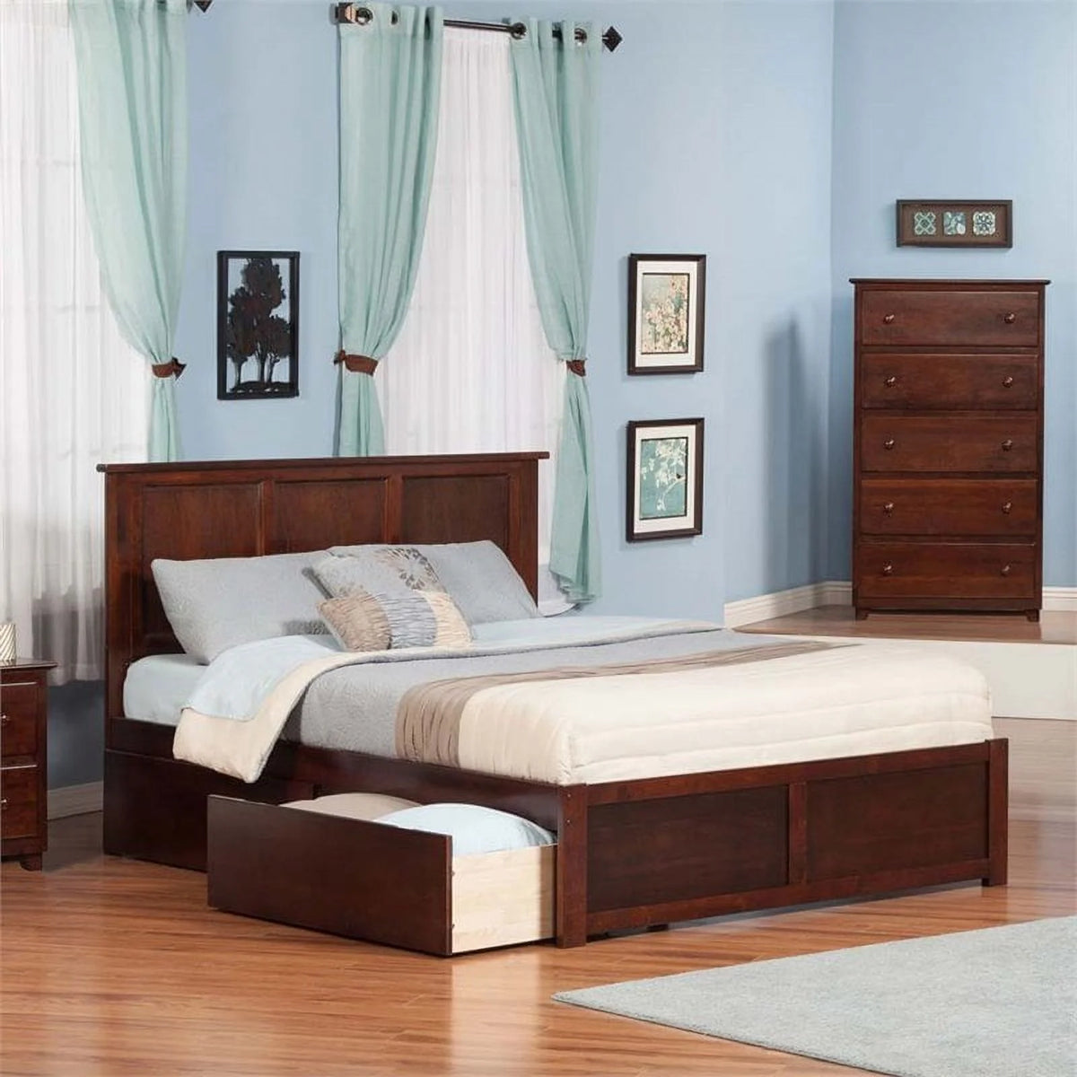 King Walnut Hardwood Storage Platform Bed U113