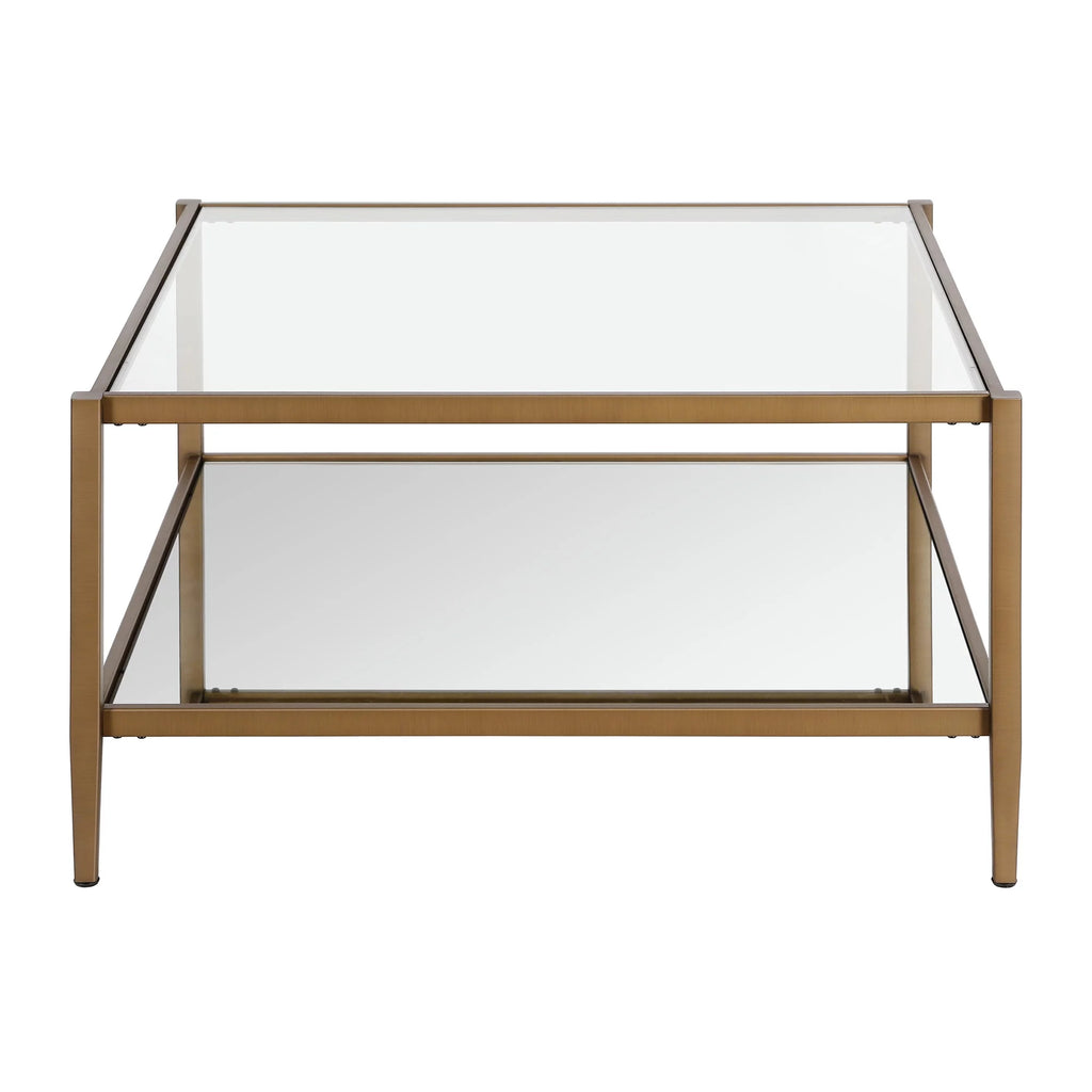 32" Wide Square Coffee Table with Mirror Shelf T37633