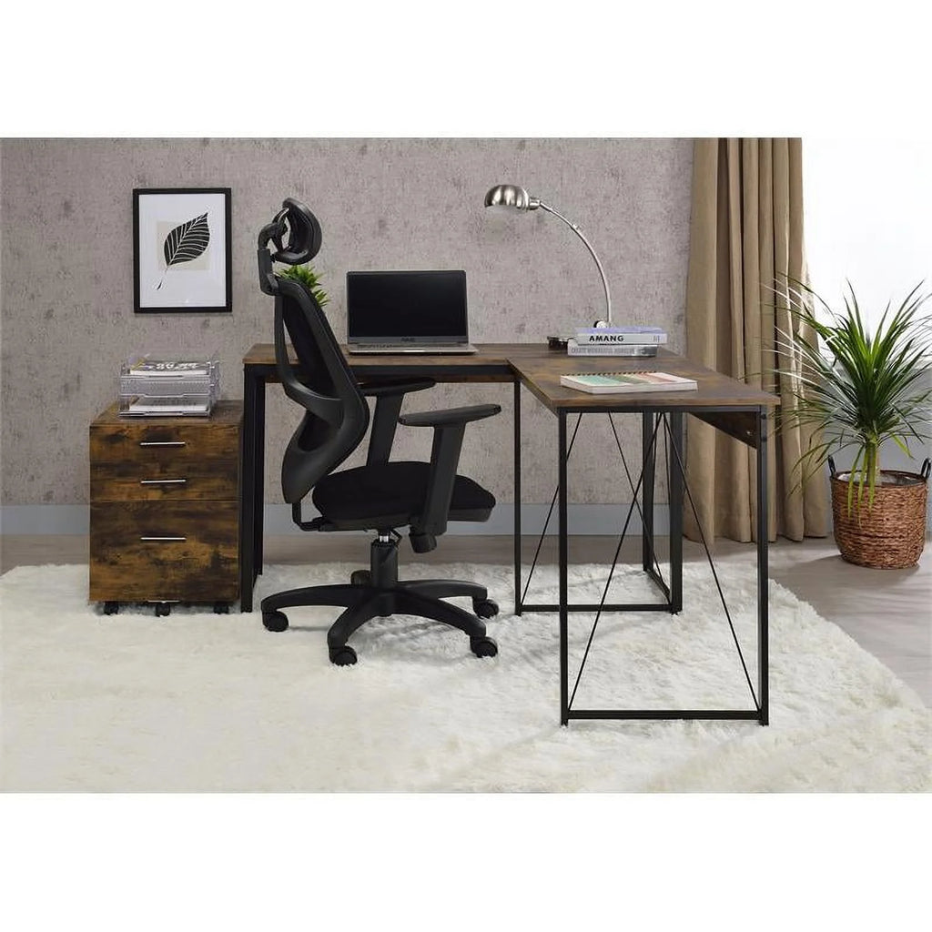 Weathered Oak and Black Wood Writing Desk B42556