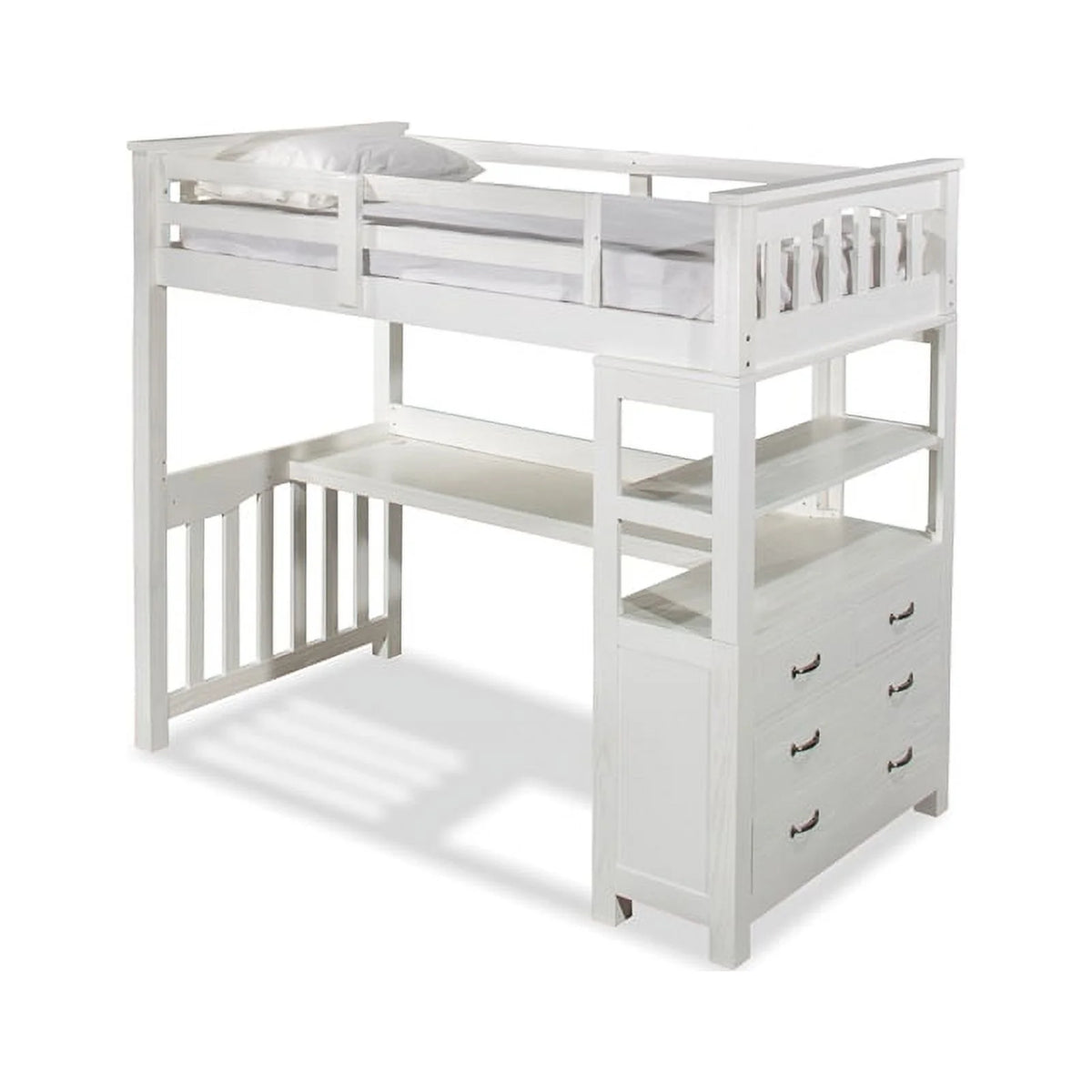 Twin Loft Bed with Desk in White D373