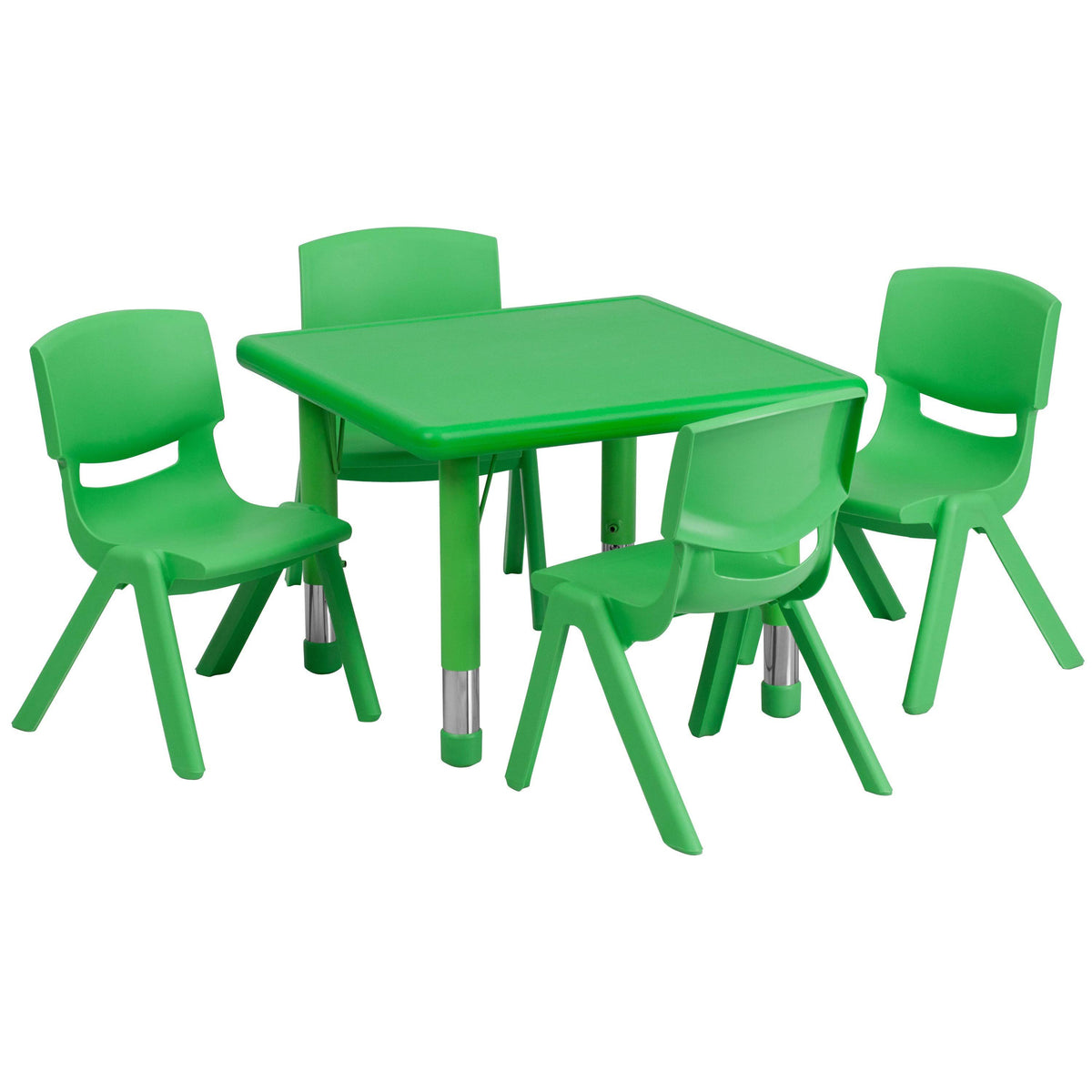 Green Plastic Height Adjustable Activity Table Set with 4 Chairs Y83093