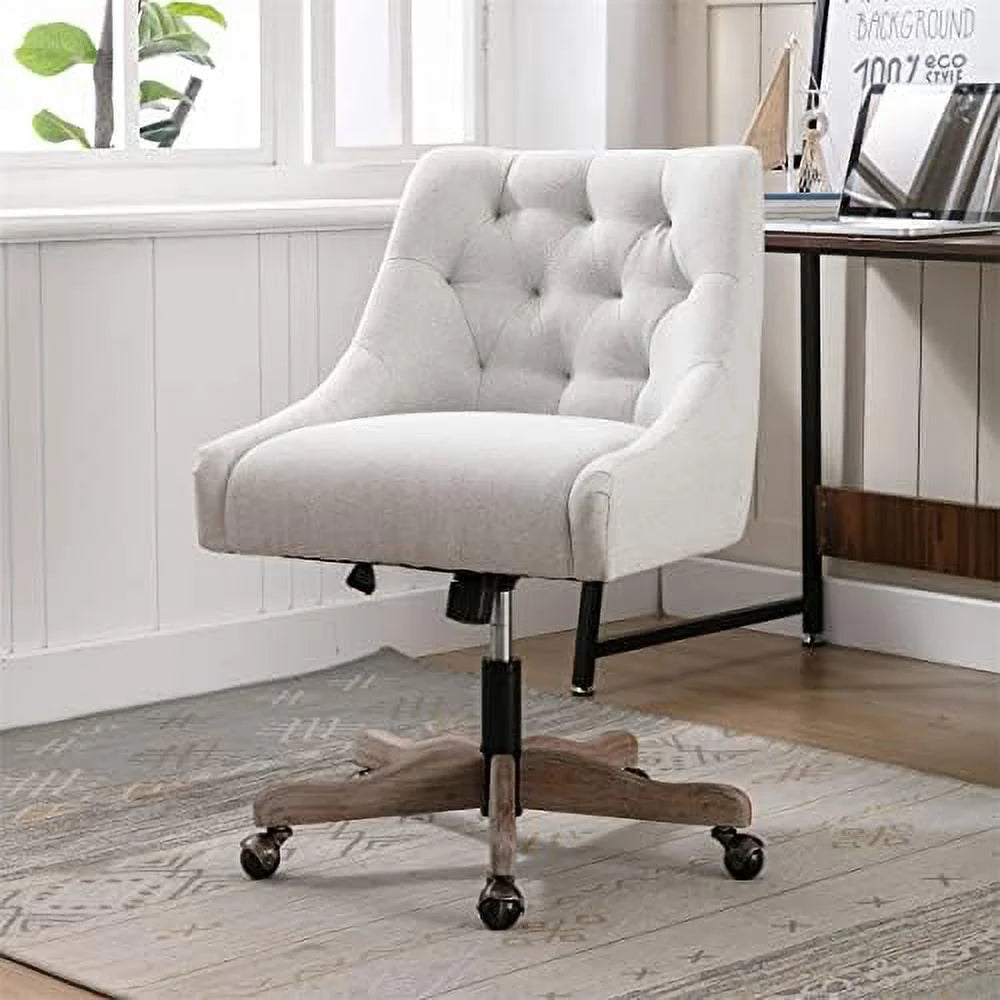 Beige Swivel Office Chair with Adjustable Lift Seat and Casters A560
