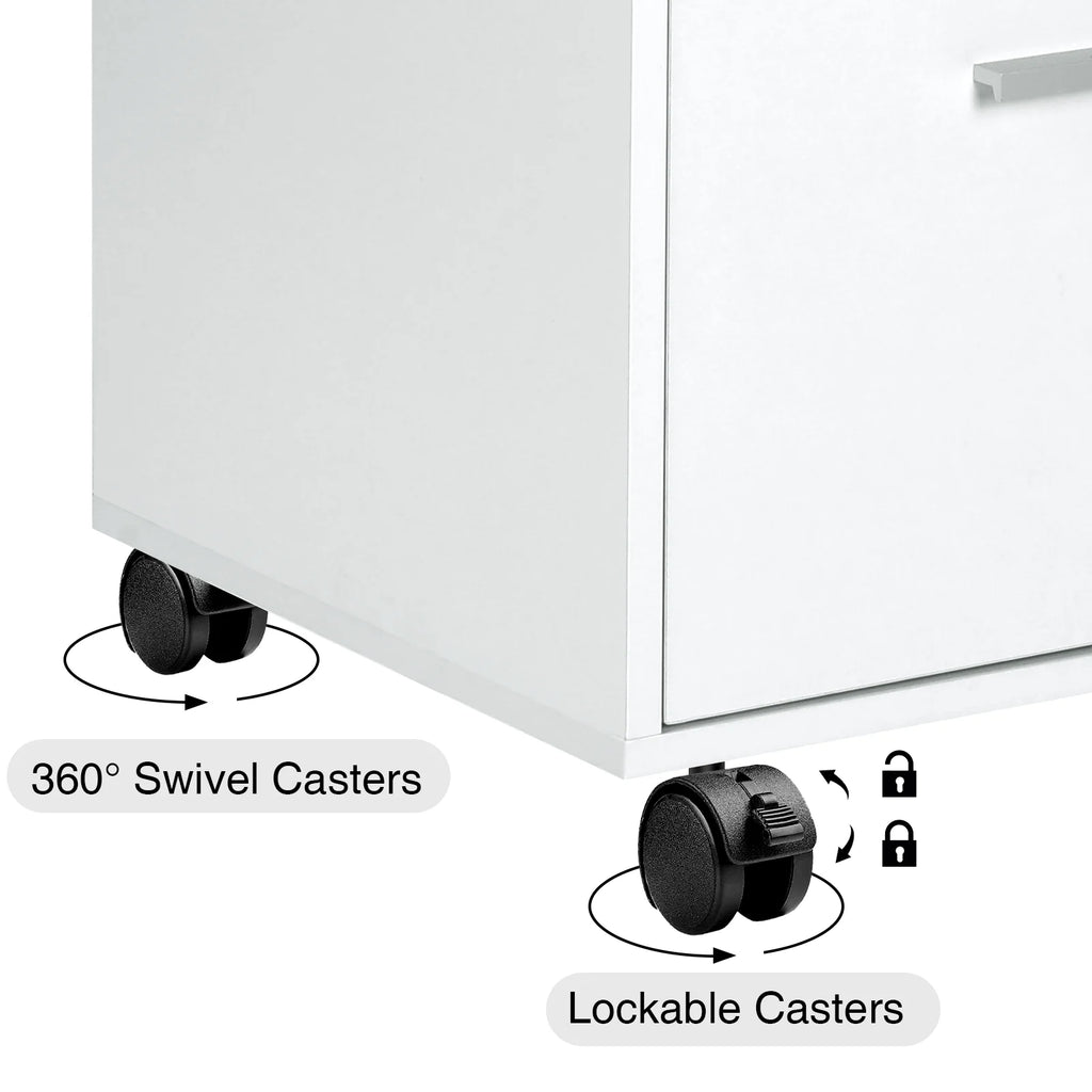 White 3 Drawer Wood File Cabinet with Wheels W760209