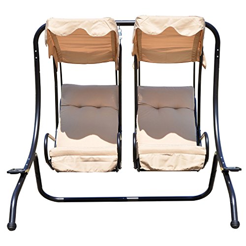 Patio Swing Chair with 2 Separate Seats, Removable Canopy and Cup Holders, Gray O69862