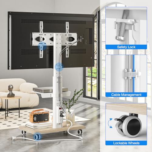 White Rolling TV Stand with Power Outlet F24170