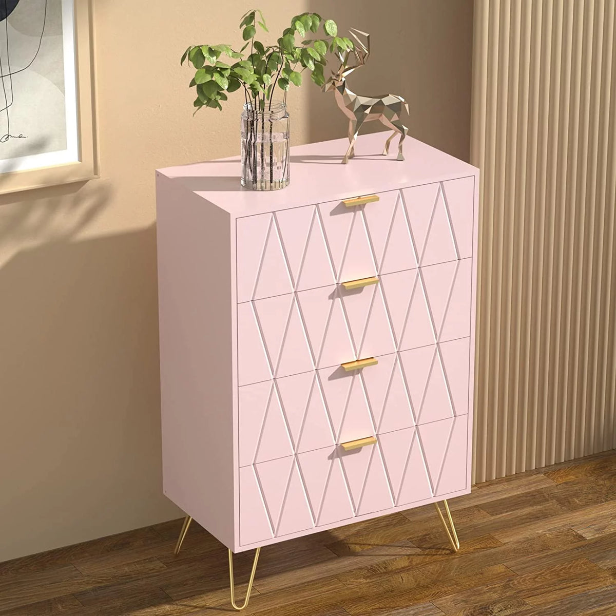 4 Drawer Dresser Chest Cabinet Organizer with Metal Legs Y563