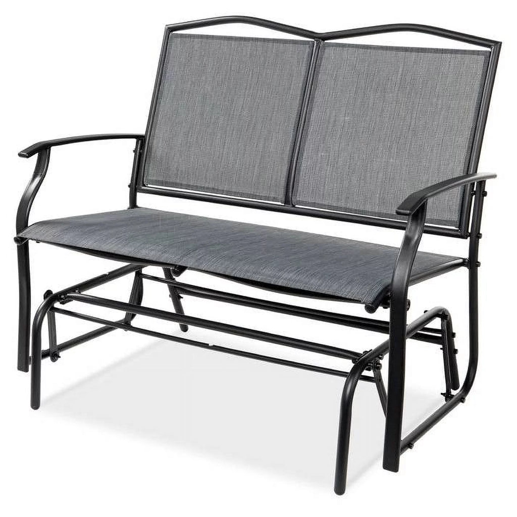 2 Seater Mesh Patio Loveseat Swing Glider with Armrests in Grey Y5601