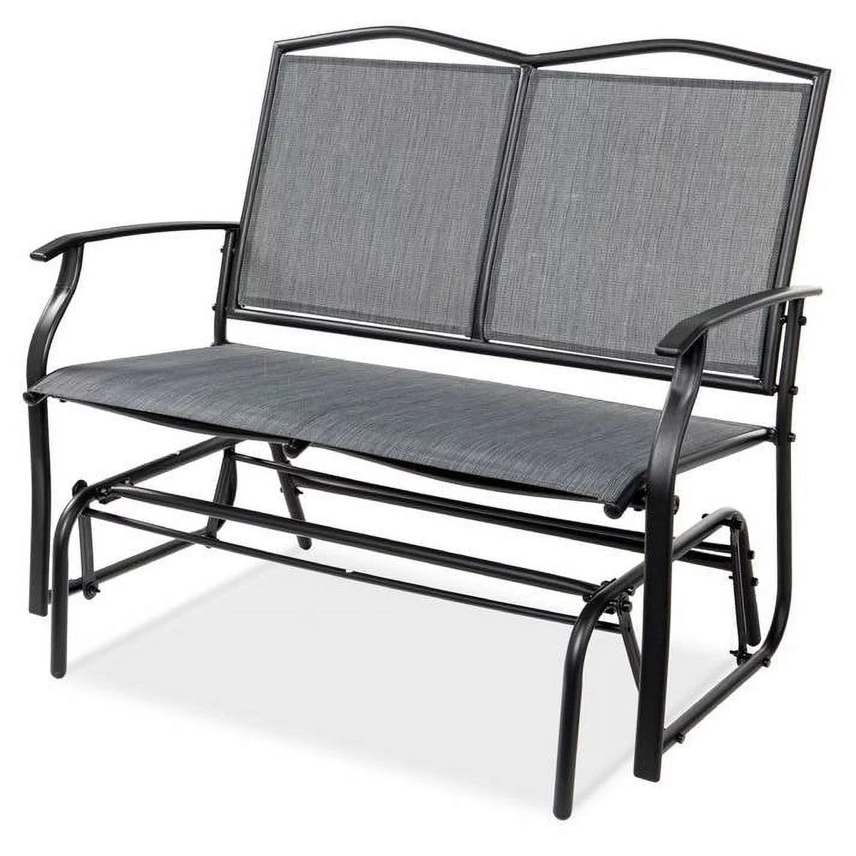 2 Seater Mesh Patio Loveseat Swing Glider with Armrests in Grey Y5601