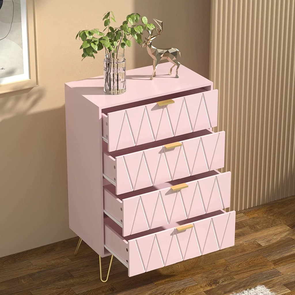 4 Drawer Dresser Chest Cabinet Organizer with Metal Legs Y563