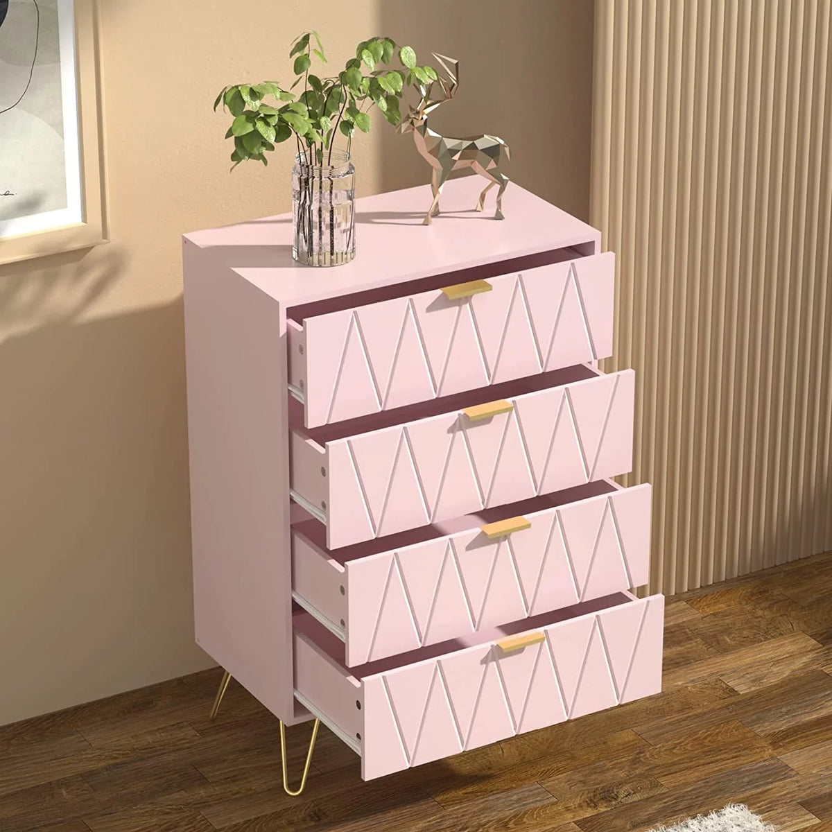 4 Drawer Dresser Chest Cabinet Organizer with Metal Legs Y563