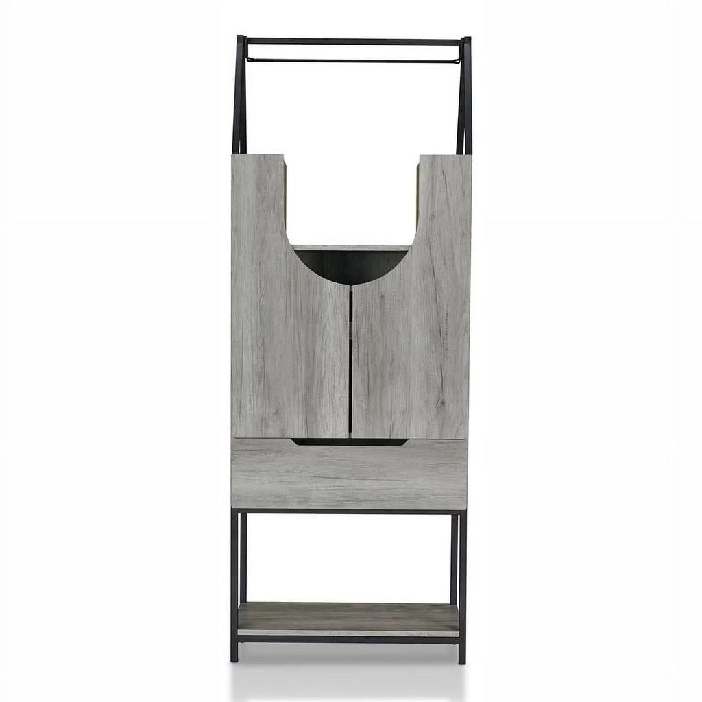 Vintage Gray Oak Wood Wine Cabinet P2975