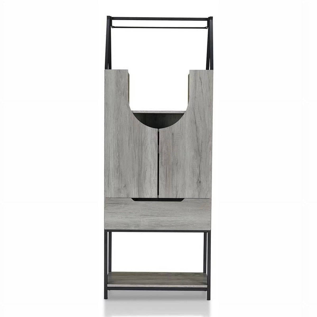 Vintage Gray Oak Wood Wine Cabinet P2975