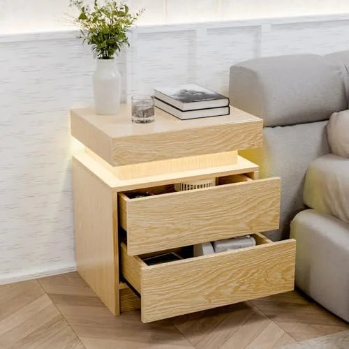 White LED Nightstand with 2 High Gloss Drawers D37912