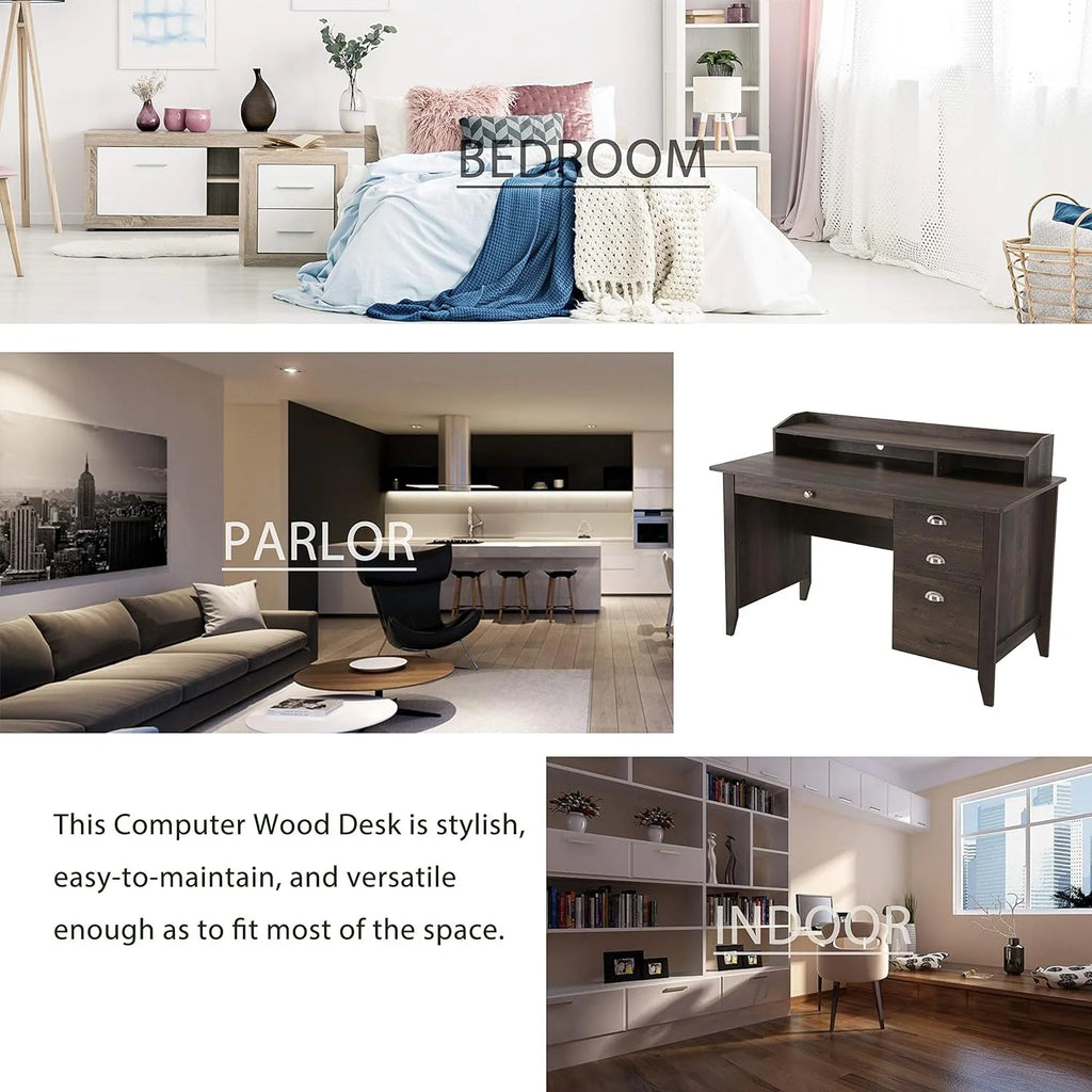 Dark Brown Wood Writing Desk with Hutch R8090