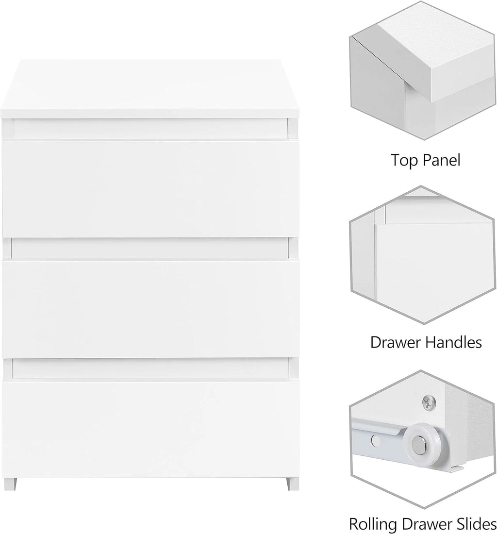 White 3 Drawer Wooden Nightstand G911574