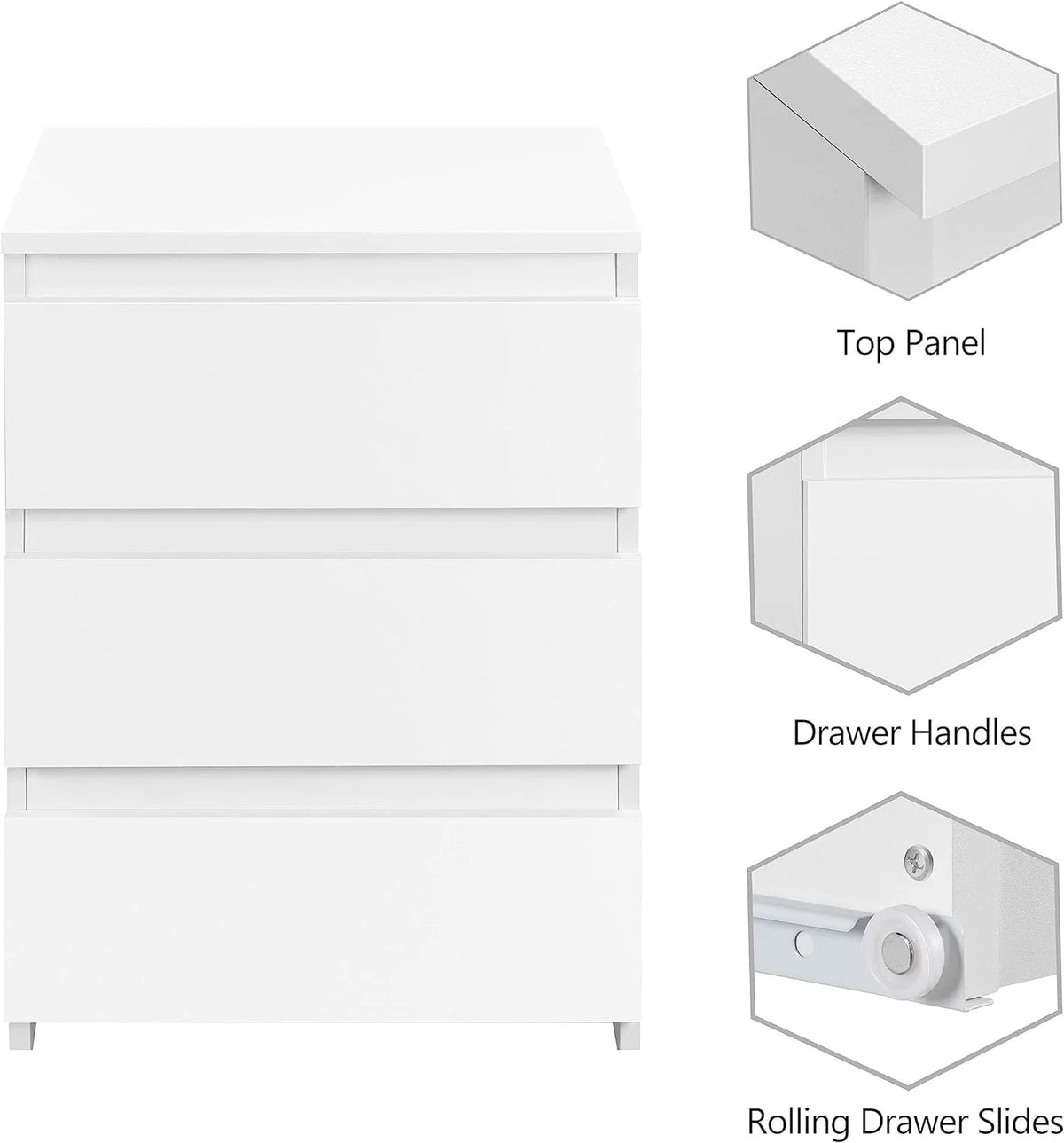 White 3 Drawer Wooden Nightstand G911574