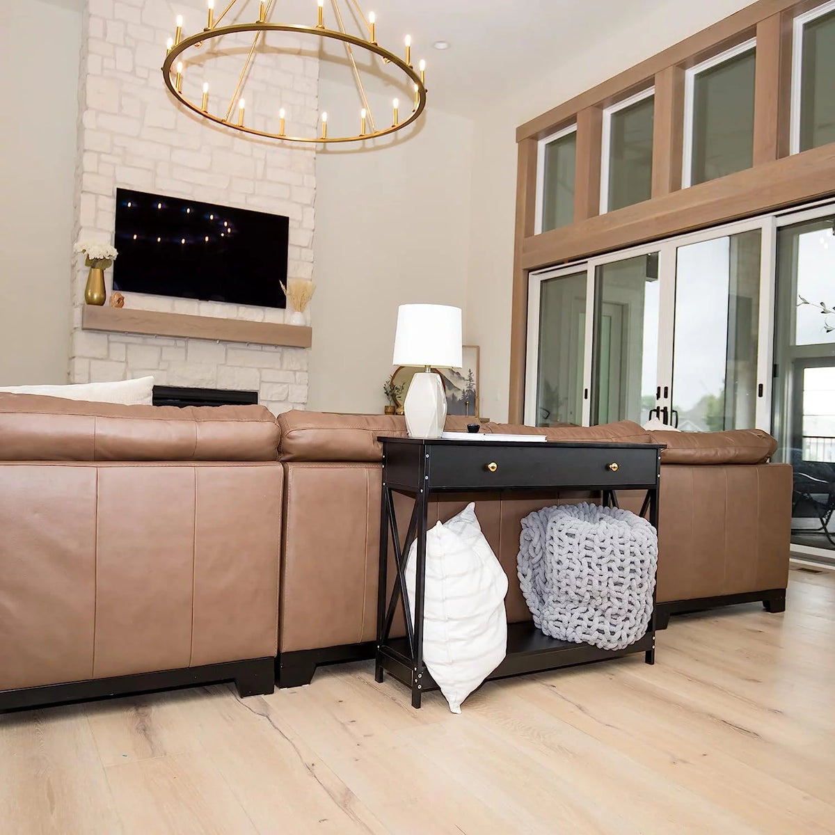 Narrow Wood Sofa Table with Drawer and Shelf C37382