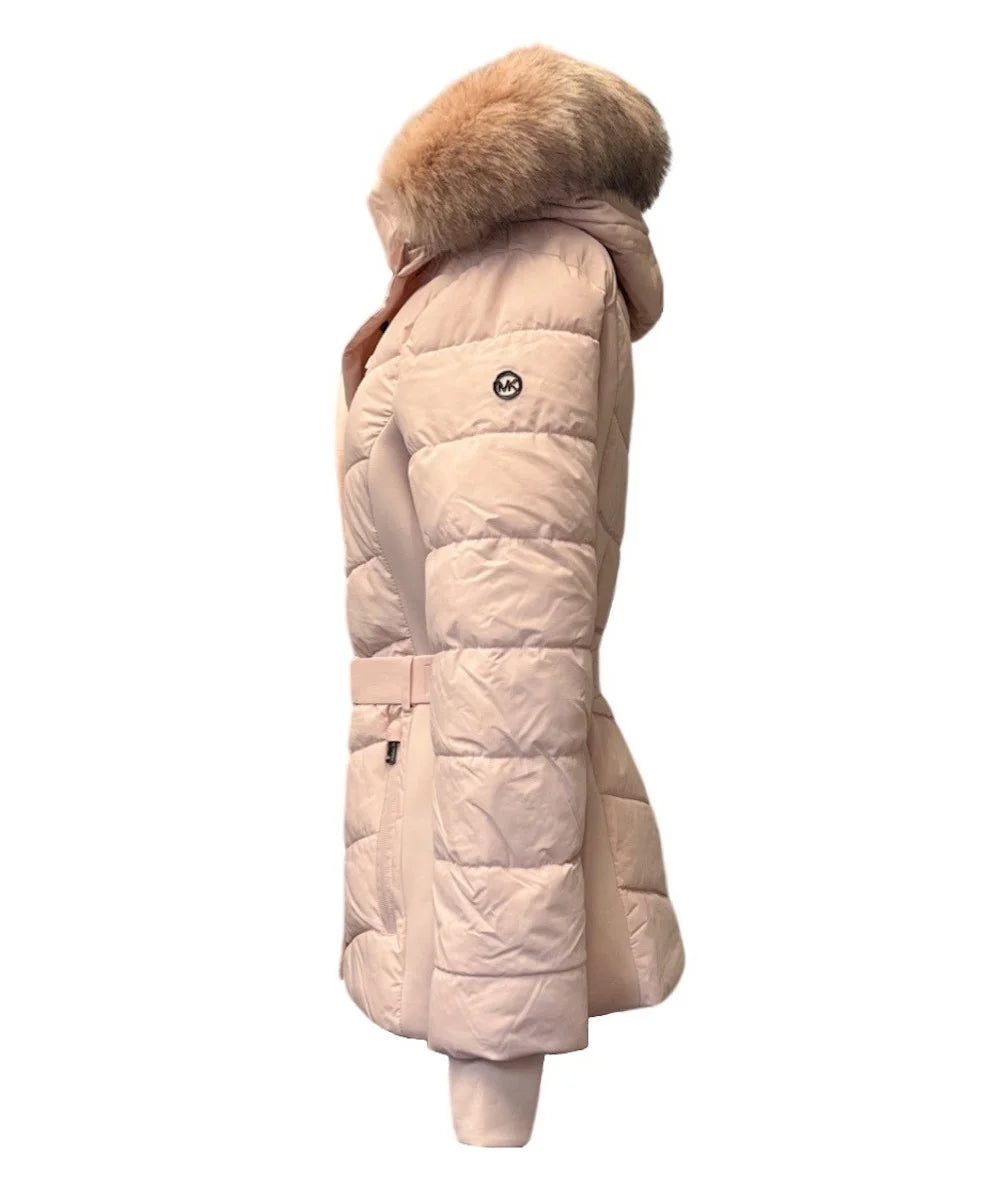 Blush Faux Fur Hooded Puffer Coat L627906