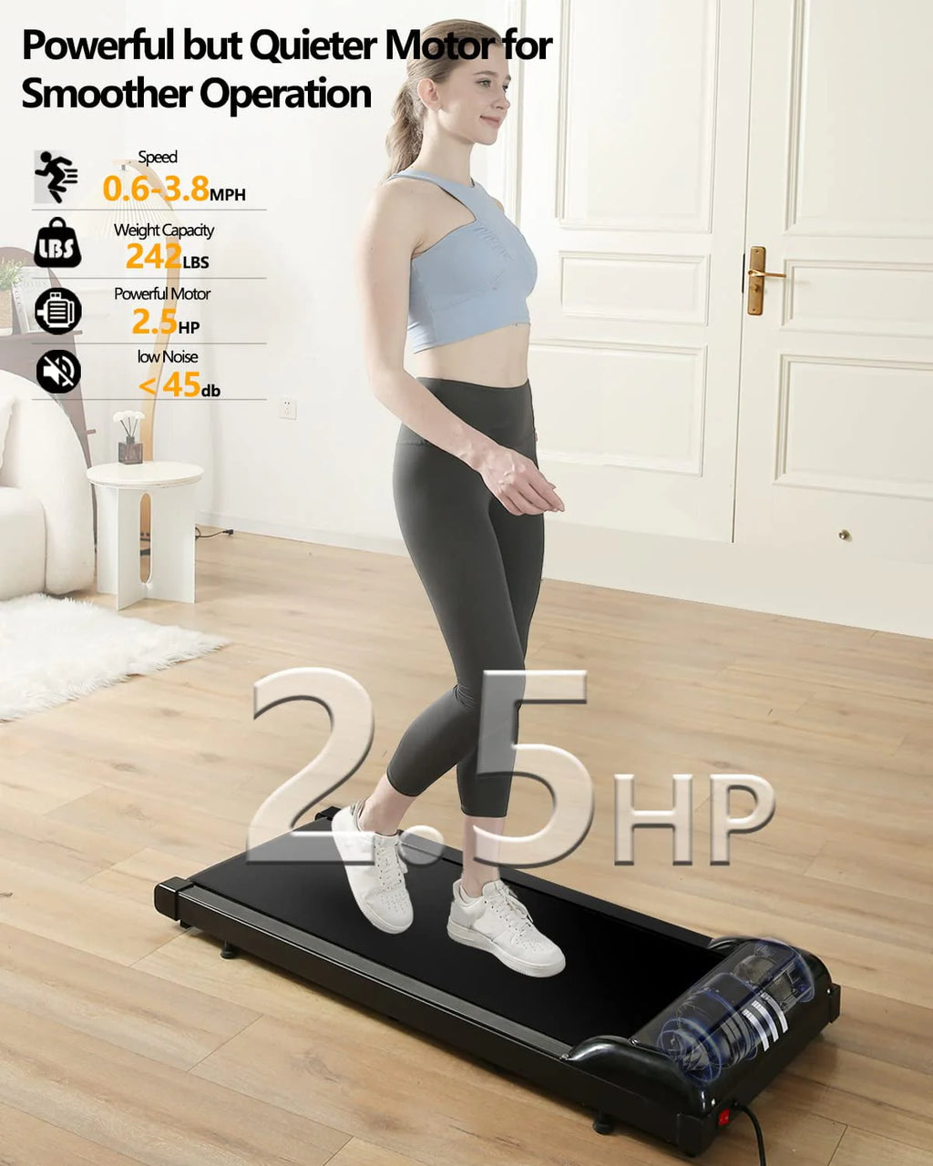 2 in 1 Under Desk Treadmill, 2.5HP Quiet Portable Treadmill with Remote Control, Black K312318