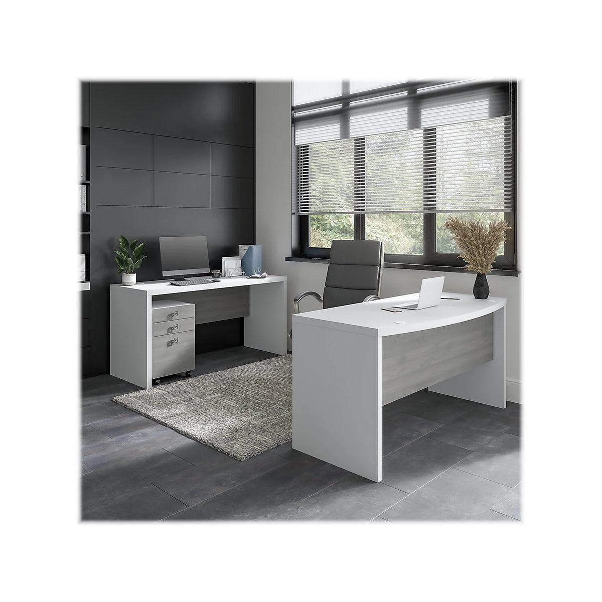 Bow Front Desk and Credenza with Mobile File Cabinet H8701