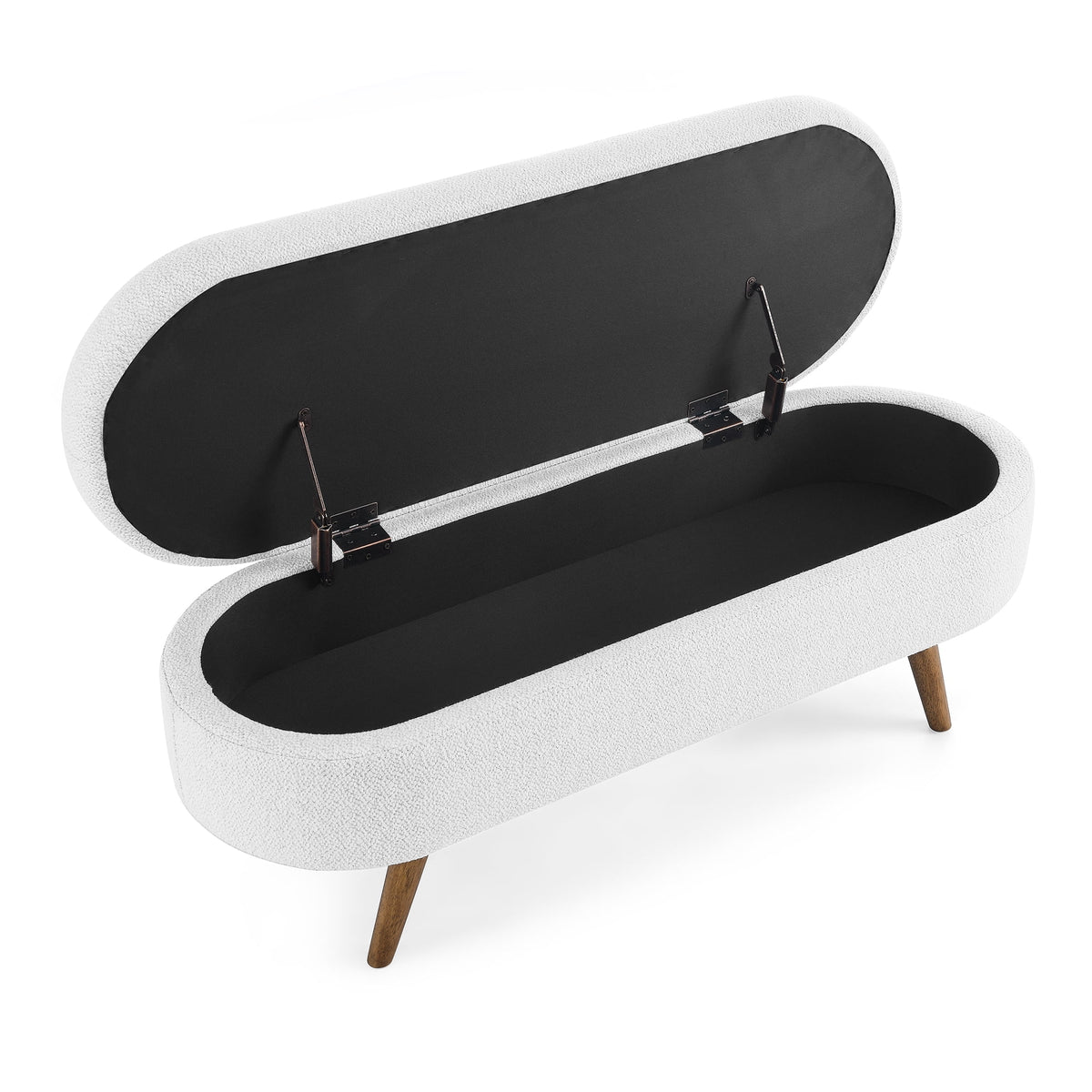White Oval Storage Ottoman Bench with Rubber Wood Legs I5538