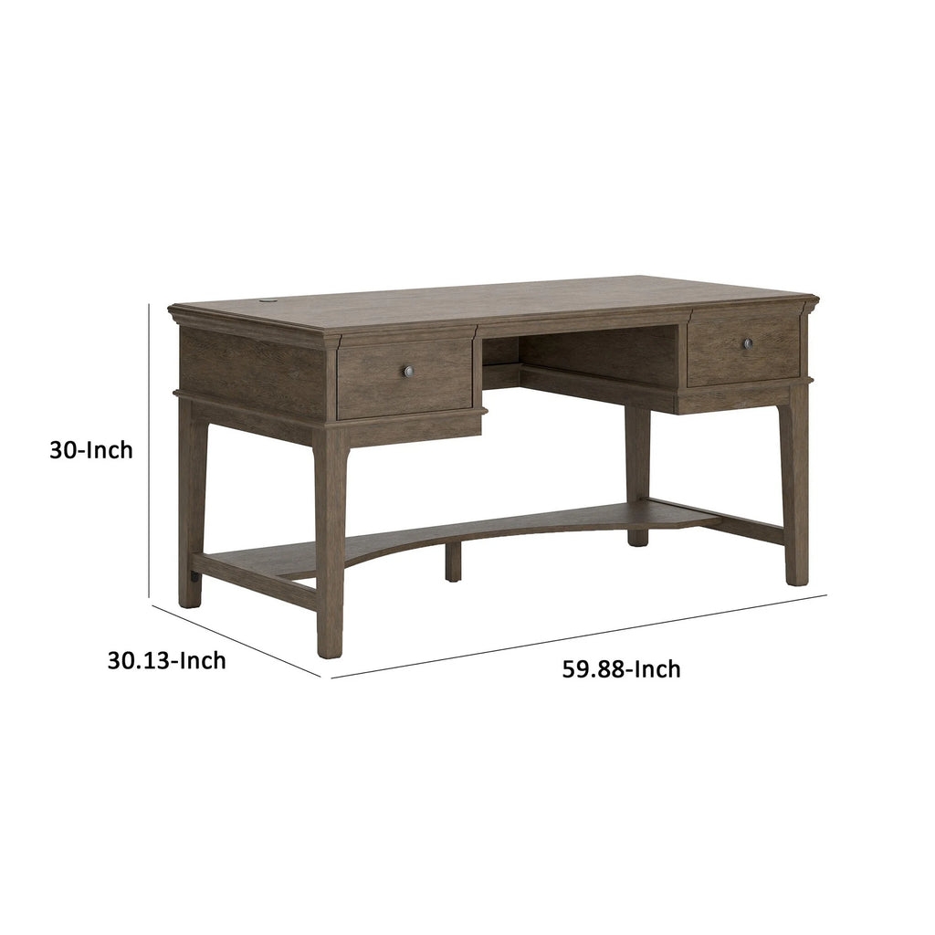 60 Inch Weathered Gray Wood Storage Desk with USB Ports C363