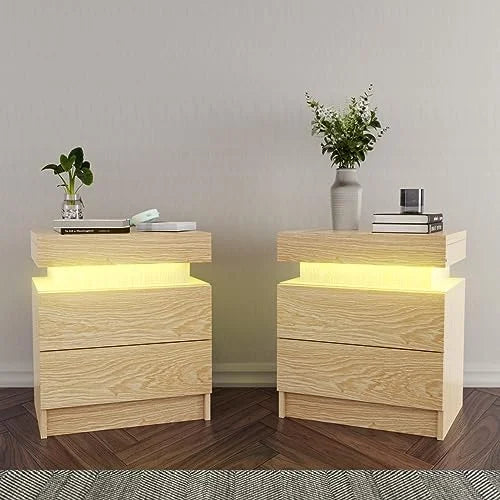 White LED Nightstand with 2 High Gloss Drawers D37912