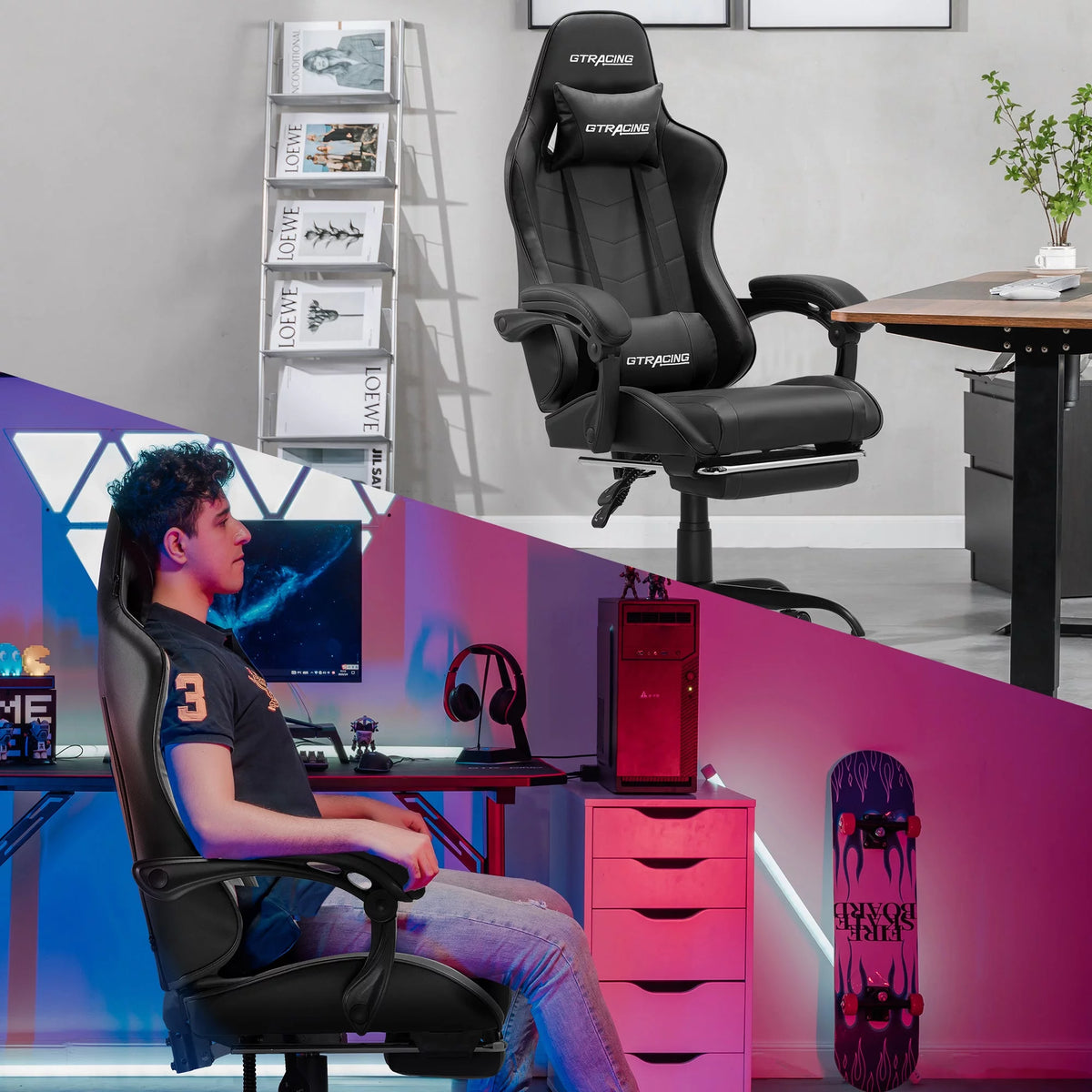 Blue Gaming Chair with Footrest C5731