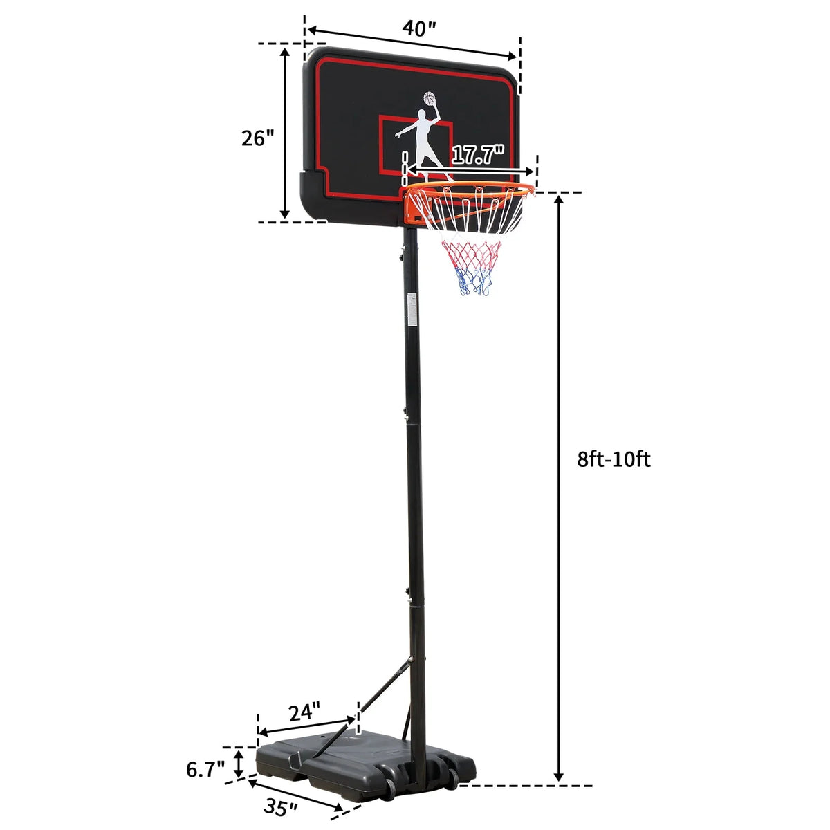 Basketball Goal Hoop Stand 8-10ft Height Adjustable B4265